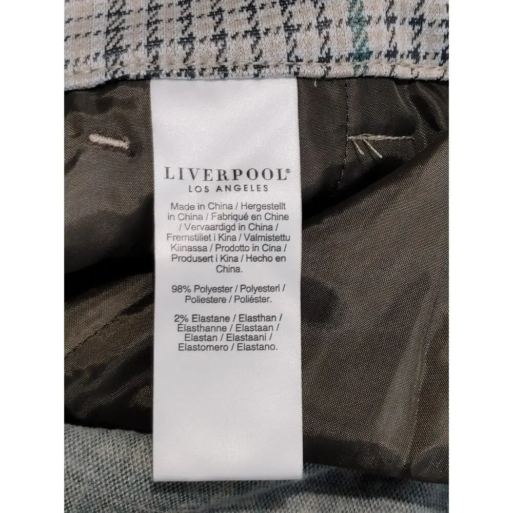 NWT Liverpool Plaid Trouser Pants Slash Pockets Flat Front Gray Womens 14/32